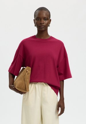 Selected, SLWCOLWOMAN OVERSIZED TEE - Lihtne T-särk - anemone