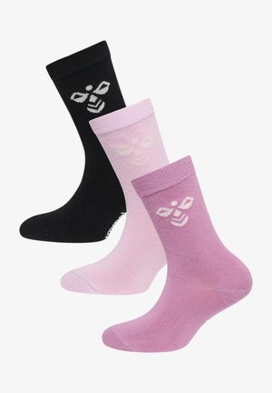Tre par strumpor i svart och två nyanser av rosa. Tillverkade av mjukt material med en design av ett bi-logotyp. Klassisk längd vid anklarna.