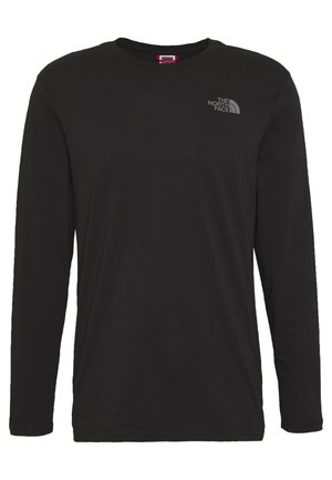 Musta pitkähihaisen pyöreäkauluksinen paita, jossa vasemmassa rintapäässä pieni harmaa The North Face -logo.