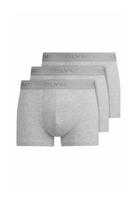 Slip cotone grigi in confezione da tre, con una morbida cintura elastica con il logo "OLYMP". Design semplice, senza motivi.