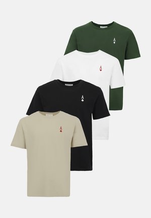 4 PACK - T-shirt imprimé - black/beige/green/white