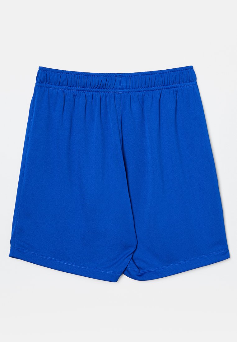 Blauwe shorts van soepel stof met een elastische tailleband, gekenmerkt door een eenvoudige, rechte snit zonder bijkomende versieringen.