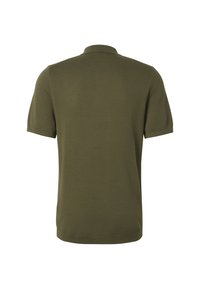 Polo en maille vert olive à manches courtes avec tissu texturé, vu de dos sur fond blanc.