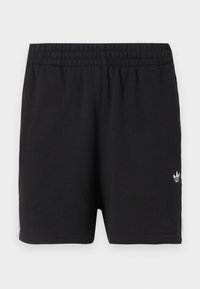 Μαύρο αθλητικό σορτς με ελαστική μέση, μικρό λευκό λογότυπο Adidas trefoil στο αριστερό πόδι και λευκές ρίγες στα πλαϊνά.