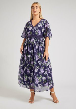 Yours Clothing FLORAL V NECK - Jurk - navy