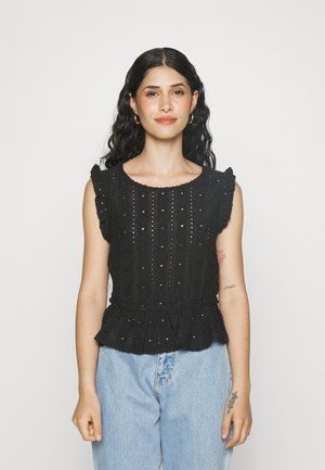 JDY Petite JDYDEMI FRILL - Tricou cu imprimeu - black