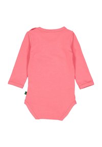 Roze lange mouw babybody van zachte katoen, met een ronde halslijn en drukknoopjes aan de onderkant voor gemakkelijk aan- en uitkleden.