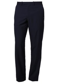 Námořnické modré kalhoty vyrobené z hladkého, lehkého materiálu. Mají rovný střih, poutka na opasek a jedno zadní kapsu pro větší pohodlí.