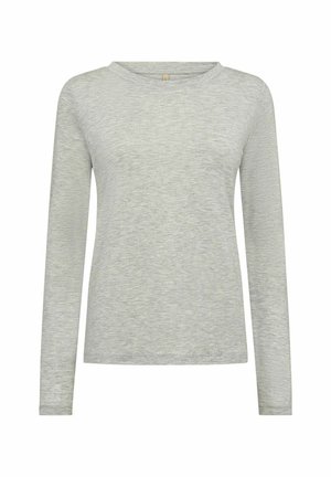 Světlé šedé tričko s dlouhým rukávem vyrobené z měkké látky, s kulatým výstřihem a volným střihem. Minimalistický design bez vzorů nebo akcentů.