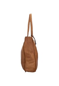 Bruine lederen tote bag met een ronde vorm, twee lange hengsels en een ritssluiting. Het gestructureerde oppervlak heeft natuurlijke variaties.