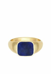 Goldring mit einem quadratischen Lapislazuli-Stein. Glatte, polierte Oberfläche; gerundetes Band sorgt für ein elegantes und klassisches Design.