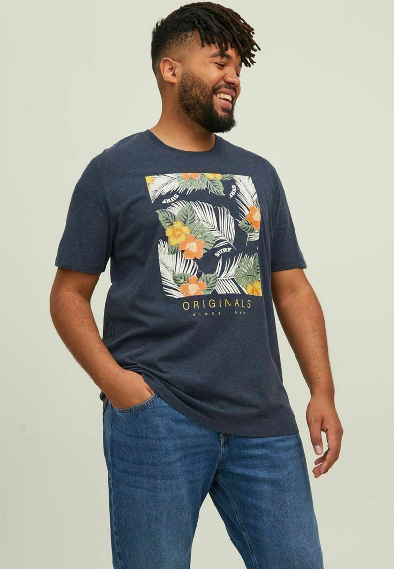 Jack & Jones PLUS SIZE TROPISCHES LOGOPRINT Tshirts print navy blazer/mørkeblå Zalando.dk