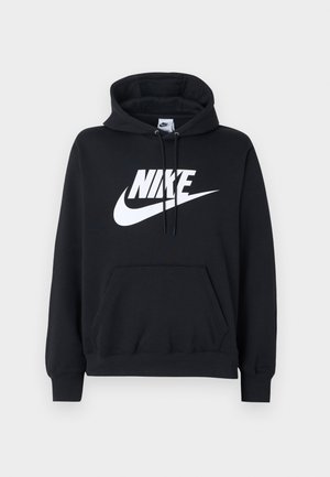 Μαύρο φούτερ με κουκούλα, μπροστινή τσέπη, ρυθμιζόμενο κορδόνι στην κουκούλα και μεγάλο λευκό λογότυπο Nike και swoosh στο στήθος.