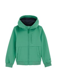 Felpa verde con zip, dotata di cappuccio foderato, chiusura anteriore con zip e tasche laterali. Tessuto morbido al tatto, caratterizzato da un colore solido e dettagli di design minimali.