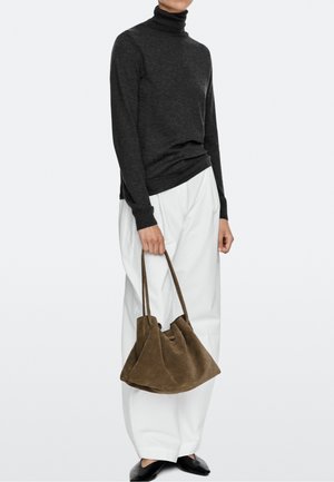 Massimo Dutti, RUCHED SPLIT SUEDE LEATHER BAG - Handtasche - mottled brown