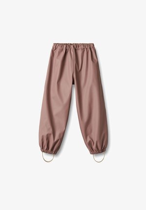 Pantaloni rosa, leggeri e resistenti all'acqua, con una vita elastica e gambe larghe, dotati di due accenti in hardware dorato circolare.