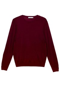 Maglione bordeaux a maniche lunghe realizzato in tessuto morbido, con scollo rotondo e polsini e orlo a coste. Colore semplice e uniforme, senza motivi.