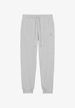 Grey cotton jogging pants with an elastic waistband and drawstring. Features cuffed ankles and a small logo on the left thigh.