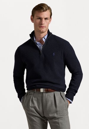 KNIT COTTON QUARTER ZIP JUMPER - Džemperis - navy heather