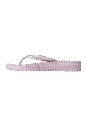 Light pink flip-flop with textured woven sole and shiny strap, shown from the side on a white background.