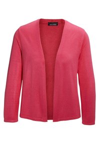 Lichte roze cardigan met lange mouwen, open voorkant ontwerp en een zachte textuur. Het label geeft "GOLDNER" aan de nek aan.