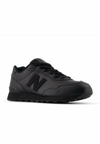 Scarpa sportiva nera in pelle con superficie testurizzata, logo prominente, design con lacci e suola in gomma resistente.