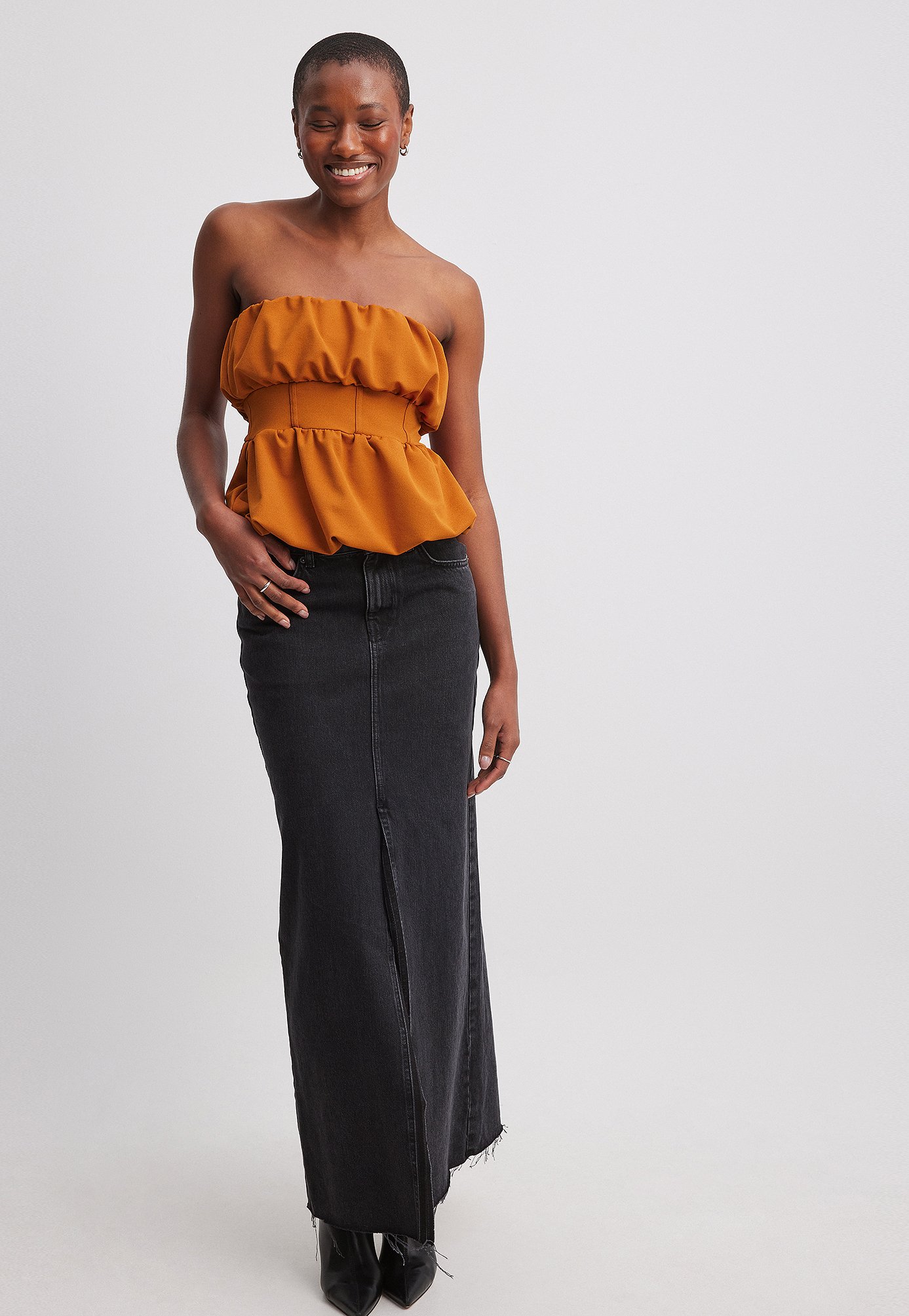 smocked yellow tube top