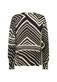 Blouse met lange mouwen, voorzien van een gedurfde zwart-crème zigzagprint; zachte stof, losse pasvorm en knoopmanchetten.