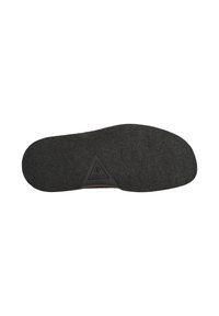 Zwarte rubberen binnenzool met een gestructureerd oppervlak en een driehoekige uitsparing met het "Clarks"-logo. Vlakke en ronde vorm geschikt voor schoeisel.