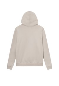 Kapucnis pulóver világos bézs színben, bordás passzékkal és aljjal, puha pamut keverékből készült, letisztult, minimalista hátsó dizájnnal.