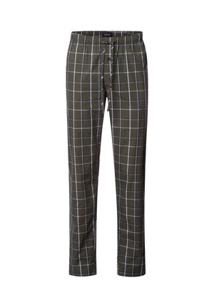 Groen geruite broek met een trekkoord in de taille, voorzien van witte rasterlijnen en een zachte, lichte stof. Rechstreeks pasvorm.