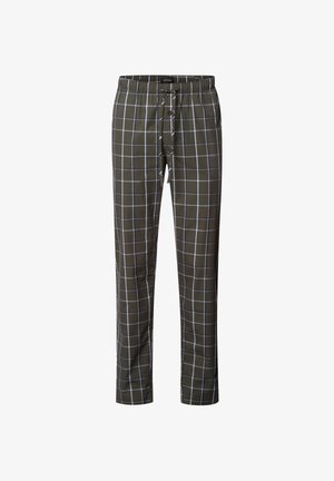 Pantaloni verdi a scacchi con vita regolabile, con linee a griglia bianche e una consistenza in tessuto morbido e leggero. Vestibilità dritta su misura.