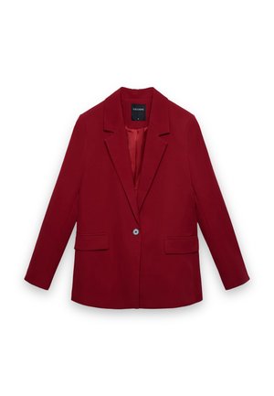 Rotes Blazer mit einem einzelnen Knopf, mit Reverskragen und Pattentaschen, langen Ärmeln und Satin-Innenfutter, Größe S.