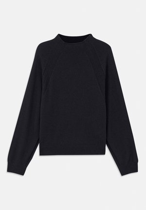 Maglione blu scuro con scollatura rotonda, maniche lunghe a raglan, polsini a coste e orlo dritto. Realizzato in un morbido materiale a maglia testurizzato.