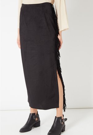 LARGA EFECTO ANTE CON FLECOS LATERALES Y ABERTURA - Falda de tubo - black