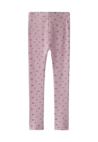 Różowe prążkowane legginsy z delikatnym, stonowanym wzorem kwiatowym. Zaprojektowane dla dopasowanego kroju z elastycznym pasem w talii.