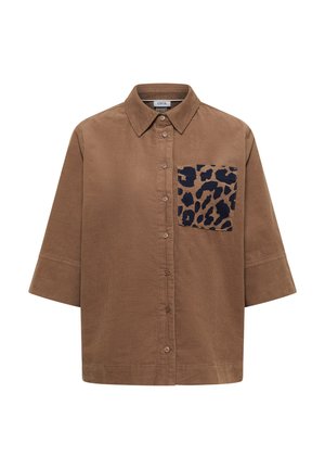 Cecil, SHORT-SLEEVED CORDUROY SHIRT-STYLE TOP WITH BREAST POCKET - Skjortebluser - creamy mocha