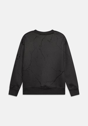 Svart sweatshirt med en strukturerad sprickmönster, rundad halsringning och långa ärmar. Slät tyg med en åtsittande midja och ärmslut.