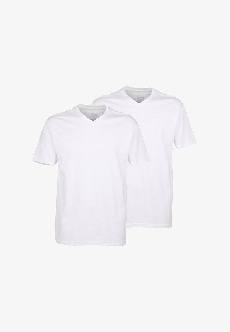 Weiße, kurzärmlige V-Ausschnitt-T-Shirts aus Baumwolle mit einem schlichten Design und einer glatten Textur, erhältlich im Doppelpack.