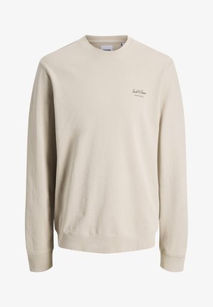 Beež pikkade varrukatega ümar-kaelusega dressipluus väikese "Jack & Jones" logoga vasakul rinnal, soonikkoes varrukasääre ja alläärega.