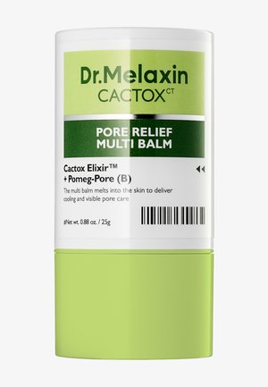 Bálsamo múltiple Dr. Melaxin Cactox pore relief en un envase verde y blanco, diseñado para enfriar y cuidar visiblemente los poros.
