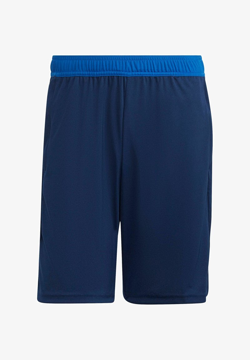 Shorts de sport bleu marine en tissu léger, dotés d'une taille élastique avec un souci de détail en bleu contrastant et de poches latérales.