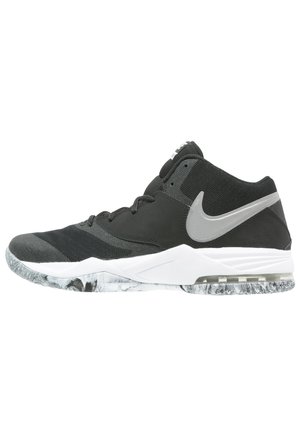 Baskets montantes Nike noires et grises avec semelle blanche marbrée et grand swoosh argenté sur le côté.