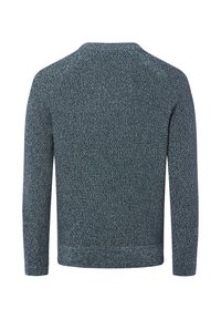 Strickpullover in dunklem Teal mit einem strukturierten Muster, runder Ausschnitt und langen Ärmeln, mit einem gerippten Saum und Bündchen.