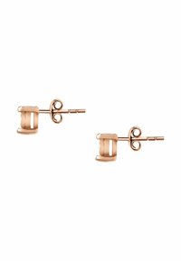 Ohrringe aus Roségold mit einem einzigartigen kreisförmigen Design und ausgeschnittenen Akzenten. Mit geradem Pfosten und dekorativer Schlaufenverschluss.