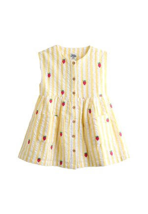 JoJo Maman Bébé, REGULAR FIT - SLEEVELESS EMBROIDERED BUTTON THROUGH DRESS . - Blusenkleid - yellow stripe strawberry