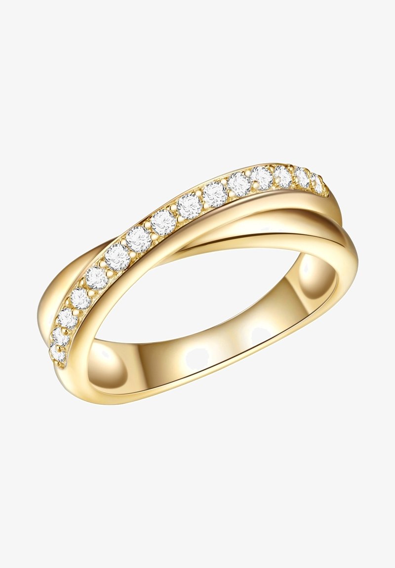 Bague en or au design torsadé avec une seule bande de diamants blancs ronds sertis en rangée le long d'une torsade.