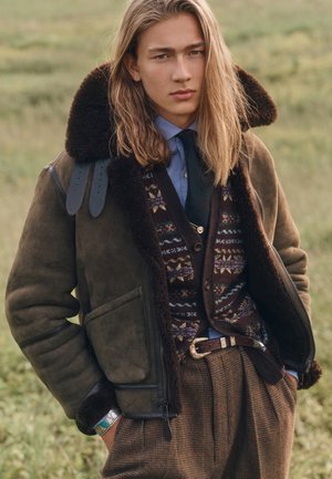 Polo Ralph Lauren, SHEARLING FLIGHT JACKET - Кожено яке - myrtle green/dark brown