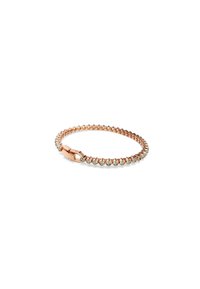 Bracciale in oro rosa con una fila di cristalli trasparenti, realizzato in metallo con un design a catena flessibile e chiusura sicura.