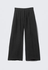 LOW RISE WIDE LEG CRINKLED TROUSERS - Auduma bikses - black